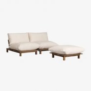 2-częściowa Modułowa Sofa Ogrodowa Z Podnóżkiem Z Drewna Akacjowego Brina Kremowa - Sklum