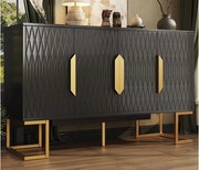 Kredens 140x40x80cm - z 4 drzwiami, 6 półkami do przechowywania - Styl nowoczesny - uchwyty i podstawa metalowe - Czarny