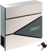 Skrzynka na listy z przegrodą na gazety, srebrna, 2 klucze