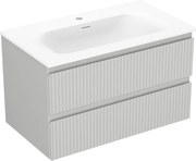 Mexen Rivel szafka łazienkowa 80 cm z umywalką Vela, 2 szuflady, ryflowana , szara mat/biała mat - 91A20-08047-2-BFF62-W23M01