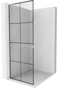 Mexen Kioto+ L ścianka prysznicowa z półką Walk-in 70 x 200 cm, czarna kratka, nikiel szczotkowany - 800-070-123-97-77