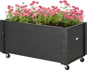 Outsunny Donica wysoka drewniana na kółkach odporna na warunki atmosferyczne czarna 89x48x47 cm | Aosom PL