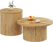 Zestaw 2 stolików kawowych z drewnianymi blatami - wielofunkcyjny stolik do salonu - MDF - naturalny