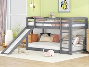 Łóżko piętrowe z sosny z barierkami przeciwupadkowymi + drabinka + zjeżdżalnia - 90x200cm - Szare