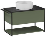 Szafka łazienkowa wisząca zielona loftowa 80 x 45 cm z czarnym blatem o strukturze kamienia VALO