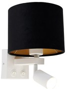 Lampa ścienna biała z lampką do czytania i kloszem 18 cm czarny - Brescia Nowoczesny Oswietlenie wewnetrzne