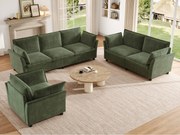 Modułowy zestaw sof 3+2+1 „efekt chmury” z tkaniny szenilowej, sofa 3-osobowa, 2-osobowa i fotel ergonomiczny, styl nowoczesny - zielony