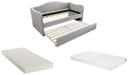 Łóżko dzienne wysuwane 2 x 90 x 190 cm - Welur - Jasnoszary + Materac - MATHILDE