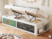 Łóżko z pojemnikiem dziecięce 90x200 cm - z tablicą do rysowania - Drewno lite + MDF - biały (materac nie jest wliczony w cenę)