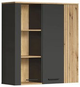 Witryna wisząca do salonu z lamelami grafit + dąb evok E2-G51