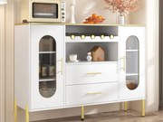 Buffet 120×38×90 cm - z 2 drzwiami i 2 szufladami - z półką na wino - MDF - biały