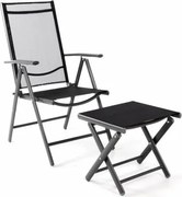 Regulowane krzesło ogrodowe + stołek na nogi - czarny