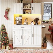 Kredens kuchenny w stylu rustykalnym - 120 x 38 x 180 cm - z diodami LED + gniazdko elektryczne + 5 drzwi + 1 szuflada - biały