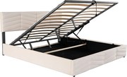 Łóżko ze schowkiem 180x200 cm - beżowy aksamit - łóżko podwójne z regulowanym zagłówkiem i stelażem - bez materaca