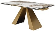 Stół do jadalni rozkładany dla 6 do 10 osób ze szkła hartowanego, ceramiki i złotego metalu - Efekt białego marmuru i taupe - LOZIPA marki Maison Céphy