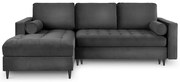 Ciemnoszary aksamitny rozkładany narożnik Milo Casa Santo, lewostronny