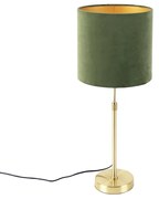Lampa stołowa złoto/mosiądz z abażurem z weluru zielonym 25 cm - Parte