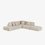 Sofa Narożna Modułowa Cardea 3-częściowa Z Leżanką Po Lewej Stronie I Tapicerowanym Pufem Tkanina Bouclé W Kolorze Kremowo-beżowym - Sklum