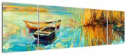 Obraz - Jezioro z łodziami (170x50 cm)