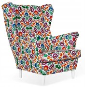 Fotel Uszak motyw FOLK drobne kwiatuszki KOLOROWE