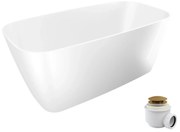 Wanna wolnostojąca NAVI owalna biała z konglomeratu 150 x 70 cm bez przelewu cienki rant | Różne kolory korków : Kolor korka - Złoty