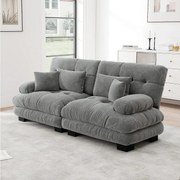 Sofa 2-osobowa z tkaniny szenilowej z oparciem i podłokietnikami, szara - do salonu i sypialni