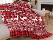 Świąteczny mikropluszowy koc NORDIC DEERS, czerwony Rozmiar: 200 x 220 cm