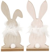 Stojący drewniany zajączek FLUFFY BUNNY 19 cm - różne warianty