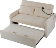 Beżowa, szenilowa, rozkładana sofa 2-osobowa z portem USB i uchwytem na telefon – do salonu i sypialni