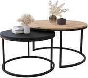 Zestaw 2 Czarny Okrągłych Stolików Kawowych 2W1 Dąb Artisan + T8-D67