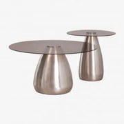 Zestaw 2 Okrągłych Stolików Kawowych Z Hartowanego Szkła Mariana Szczotkowana Szarość - Sklum