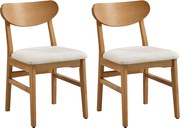 Zestaw 2 krzeseł z teksturowanej tkaniny i drewna kauczukowca naturalnego - Kremowe - LERANIA