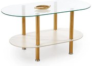 Ława szklana DUCAT 100x50cm biały marmur/transparentna/złota HALMAR