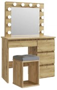 Zestaw toaletka podświetlana z taboretem dąb craft G9-L44