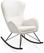 Biały fotel bujany z tkaniny boucle B9-R75