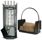 Zestaw narzędzi kominkowych i kosz z rączką na drewno 6 szt. antracyt