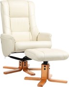 HOMCOM Fotel Wypoczynkowy z Podnóżkiem, Funkcja Leżenia, Pokrycie Skóra Ekologiczna, do 150 kg, 71 x 84 x 102 cm, kolor Kremowy