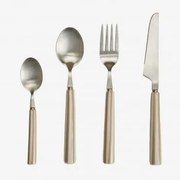 Zestaw Sztućców 16 Elementów Ze Stali Nierdzewnej I Ceramiki Ireli Moka Brown - Tapioca Beige - Sklum