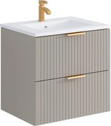 Szafka łazienkowa wisząca  ryflowana z umywalką wpuszczaną w blat - Beżowy - 60 cm - ZEVARA