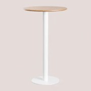 Wysoki, Okrągły Stolik Barowy Z Forniru Jesionowego Frappe Ø60 Cm & Biały - Sklum