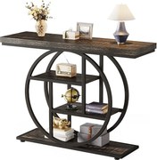 Konsola w stylu industrialnym, 105 cm, 4 poziomy, okrągła podstawa (czarna)