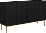 Komoda Nicole 150 cm trzydrzwiowa z ryflowanym frontem - czarny mat / złote nóżki