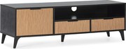 Kolumna TV Denis z 1 drzwiczką i 2 szufladami, kolor Czarny/Drewno