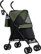 PawHut Wózek dla Zwierząt z Siatkowymi Oknami i Smyczami Bezpieczeństwa, 76Dł x 44S x 103W cm, Ciemnozielony