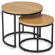 Dwa okrągłe stoliki kawowe do salonu dąb złoty B0-E54