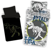 PrzytulneMieszkanie.pl PrzytulneMieszkanie.pl Świecąca bawełniana pościel TYRANOZAUR T-REX szara Rozmiar pościeli: 70 x 90 cm | 140 x 200 cm