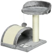 Drapak PawHut z jaskinią i zabawkami dla kotów, szary