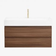 Zestaw Wiszących Mebli Łazienkowych Z Drewna I Forniru Jesionowego Zintegrowany Z Umywalką Ona Ciemna Czerń - Sklum