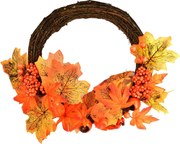 Jesienny wieniec wiklinowy z liśćmi i dyniami, 35 cm