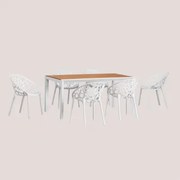 Zestaw Stołu Prostokątnego 160x90 Cm Z Drewna Eukaliptusowego Archer Classic Oraz 6 Sztaplowanych Krzeseł Ogrodowych Ores Gardenia Biel - Sklum